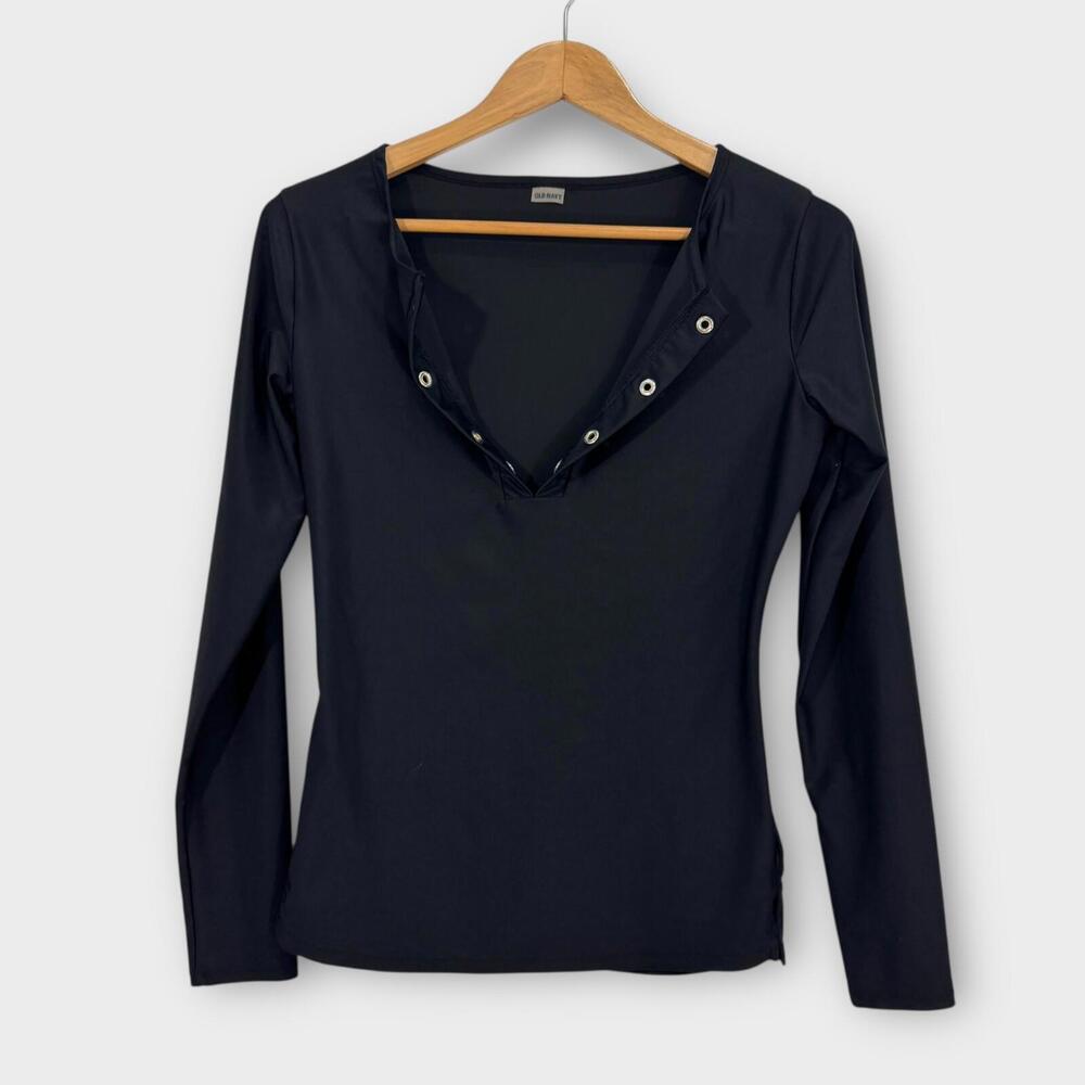 Old Navy Women’s Size Small Ebony Black Lace Up Long Sleeve Rashguard Swim Top